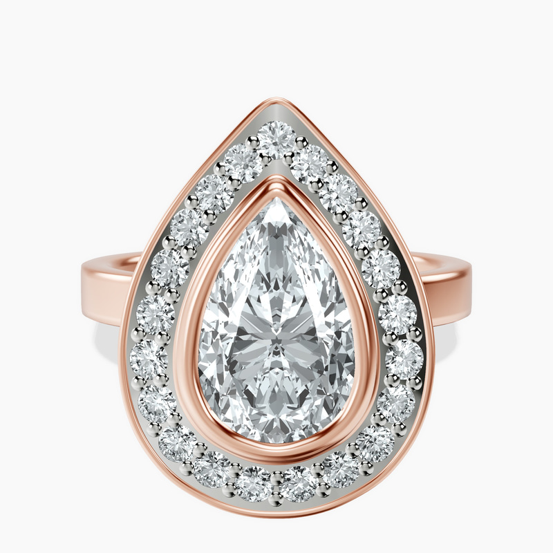 2.59 ct. pear Upturned Dome Halo Ring in 18kt rose gold rtr top