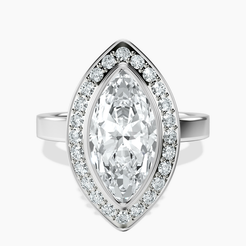 2.92 ct. marquise Upturned Dome Halo Ring in 10kt white gold rtr top