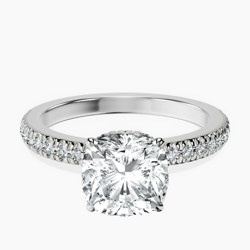 1.49 ct. cushion Jia Halo Eternity Ring in 10kt white gold rtr top