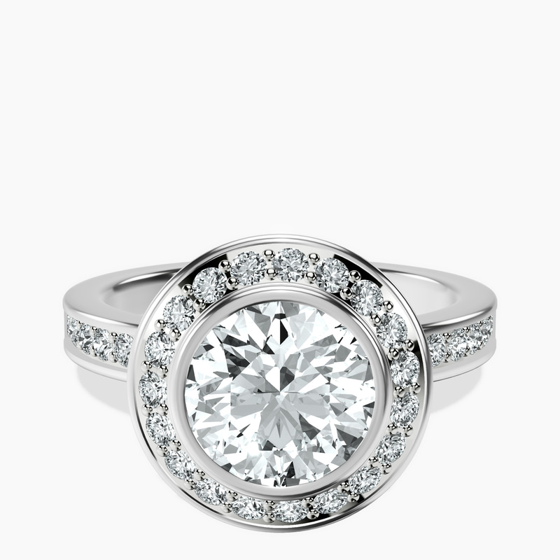 Bell Dome Bezel Halo Eternity Lab Diamond Ring front view