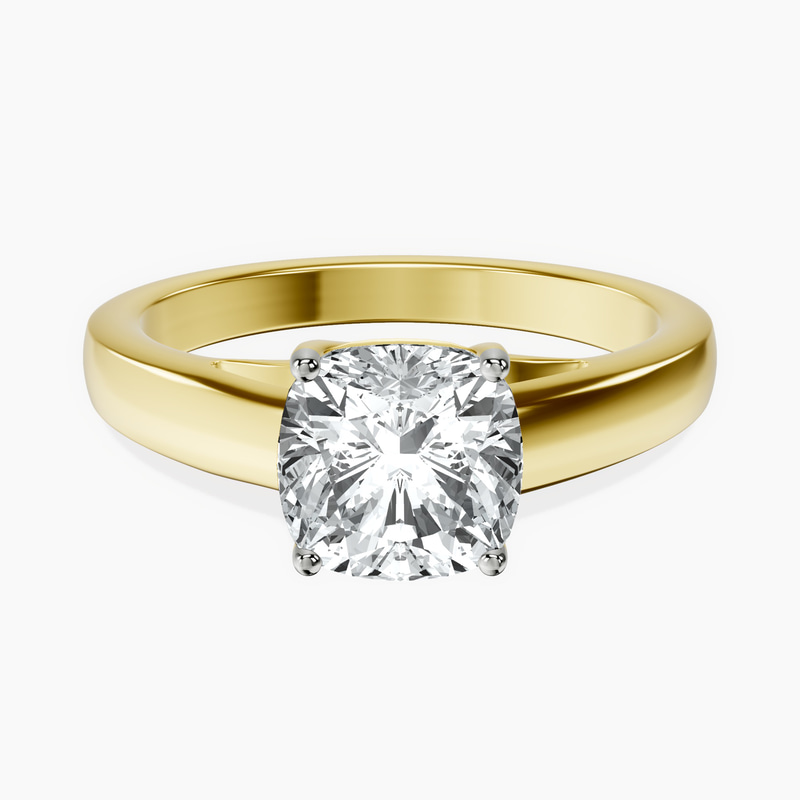 1.49 ct. cushion Allen Solitaire Ring in 14kt yellow gold rtr top