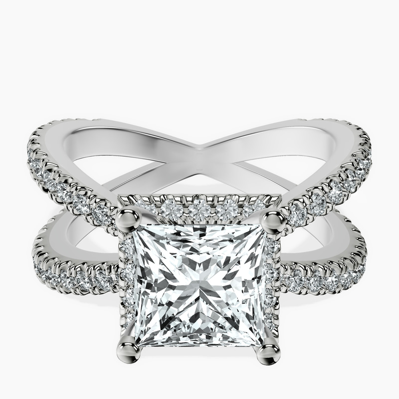 2.80 ct. princess Electra Criss Cross Ring in 14kt white gold rtr top