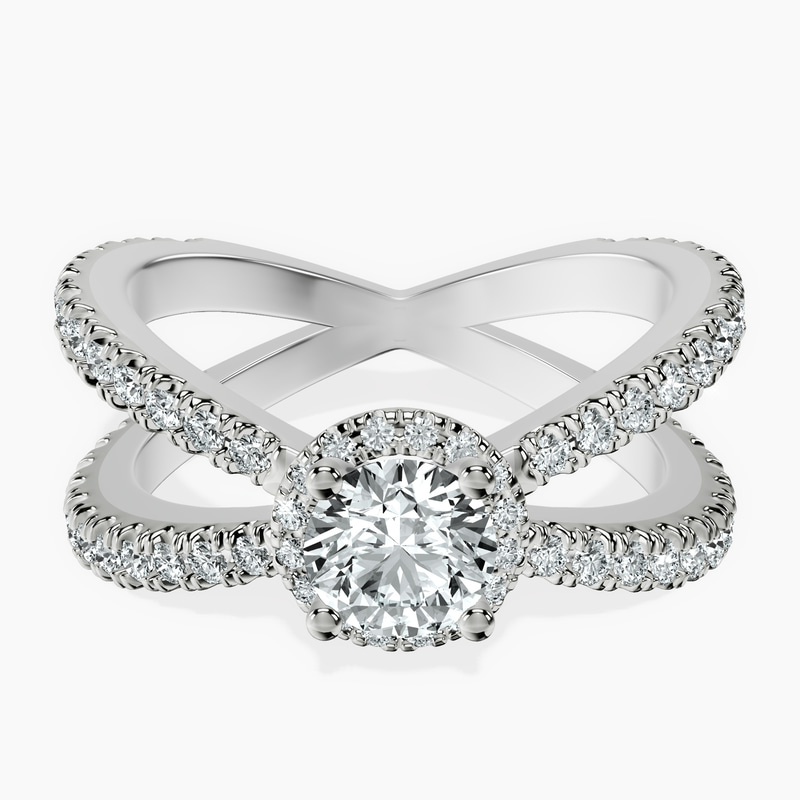 10kt White Gold Electra Criss Cross Halo Lab Diamond Ring front image