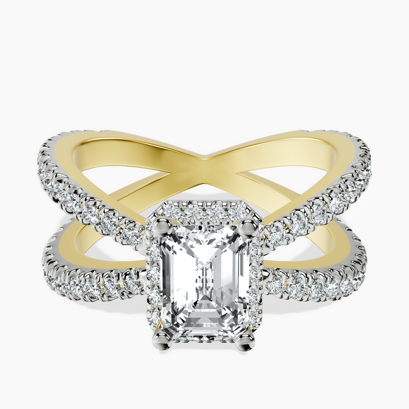 1.09 ct. emerald Electra Criss Cross Ring in 10kt yellow gold rtr top