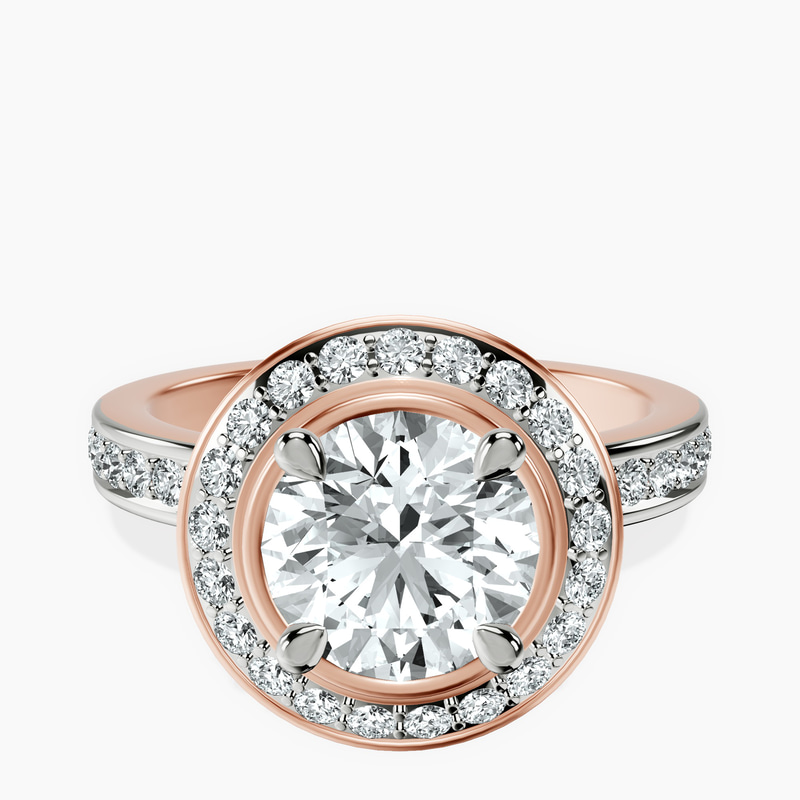 2.82 ct. round Around The Globe Halo Ring in 10kt rose gold rtr top