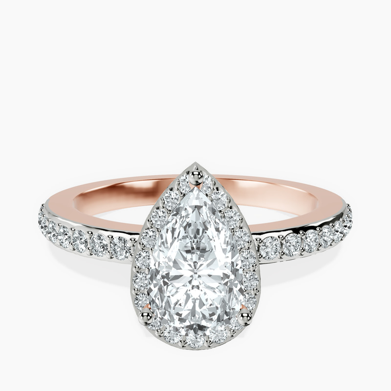 1.35 ct. pear Lumina Halo Ring in 14kt rose gold rtr top