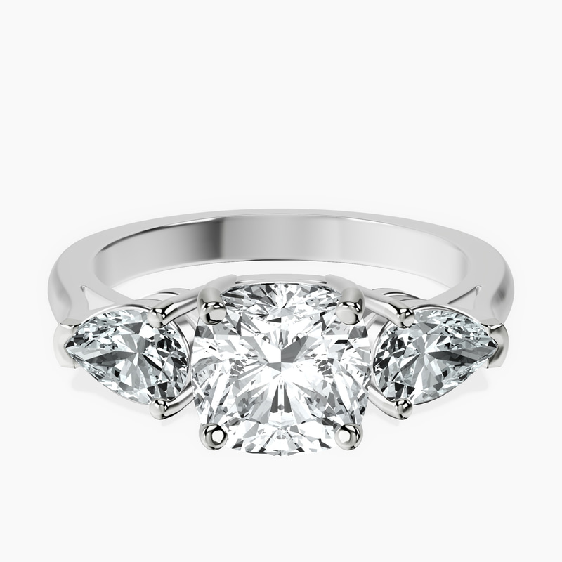 Platinum Della Three stone Side Pear Lab Diamond Ring front image
