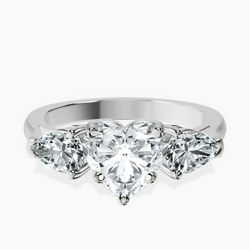 18kt White Gold Della Three stone Side Pear Lab Diamond Ring front image