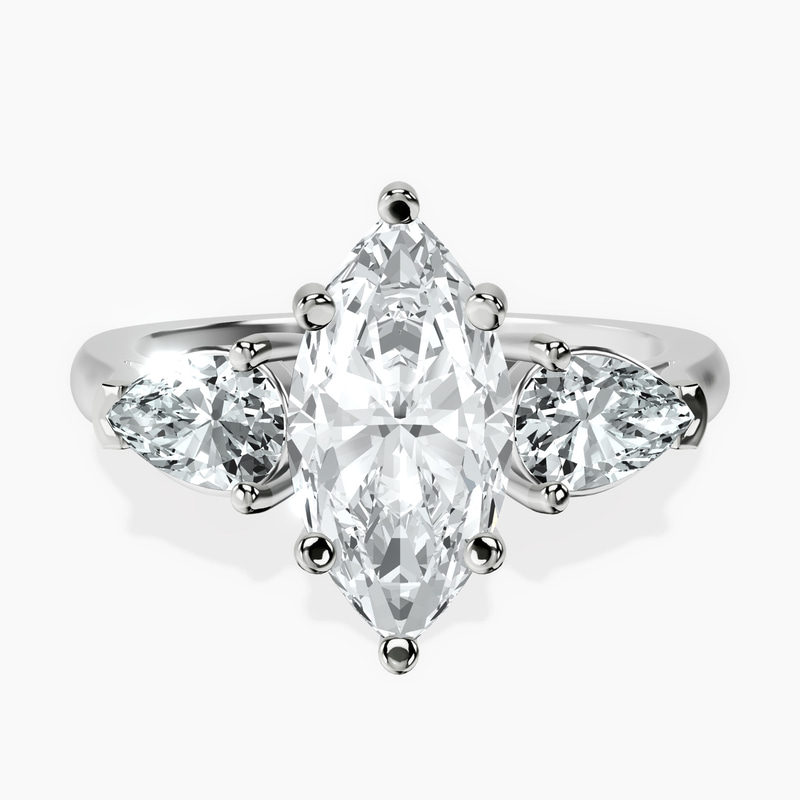 Platinum Della Three stone Side Pear Lab Diamond Ring front image
