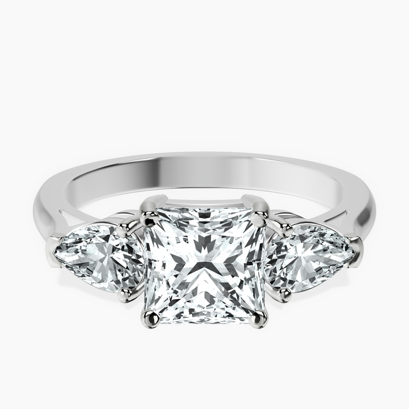 Platinum Della Three stone Side Pear Lab Diamond Ring front image