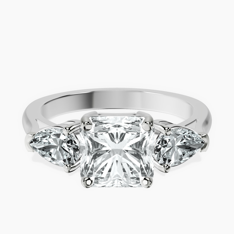 Platinum Della Three stone Side Pear Lab Diamond Ring front image