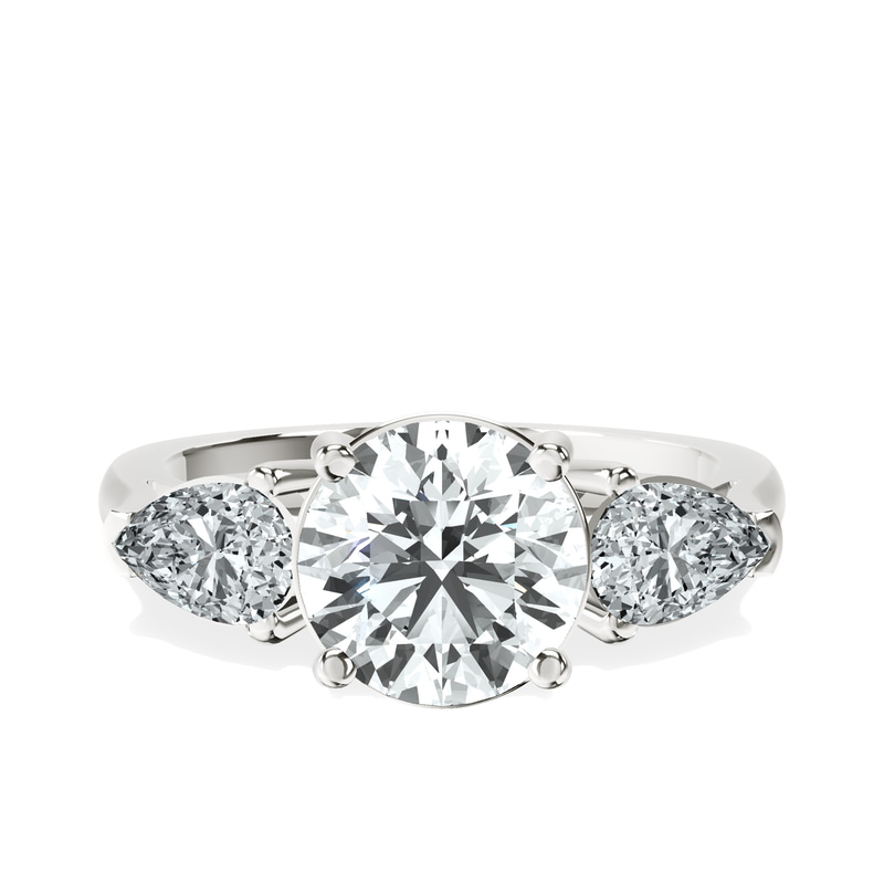 Della Three stone Side Pear Lab Diamond Ring front view