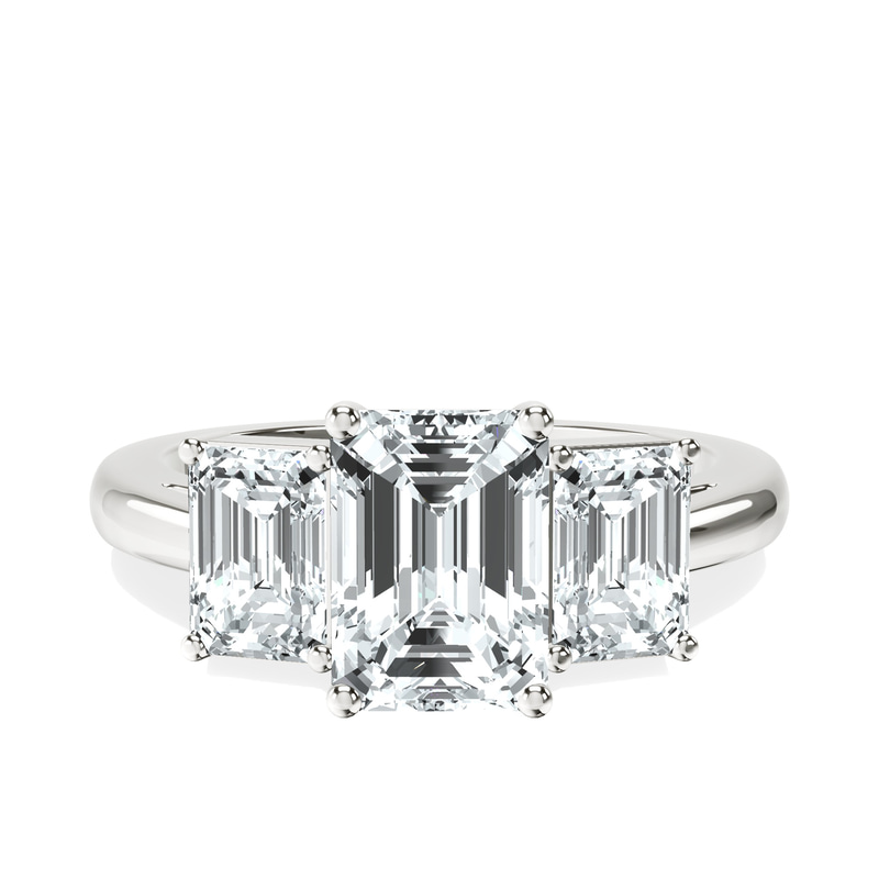 Lauren Three stone Side Emerald Lab Diamond Ring front view