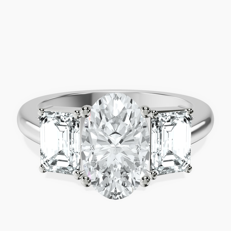 Lauren Three stone Side Emerald Lab Diamond Ring front view