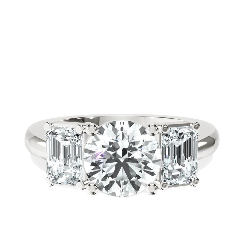 Lauren Three stone Side Emerald Lab Diamond Ring front view