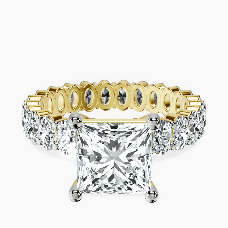 2.80 ct. princess Celeste Side Oval Ring in 18kt yellow gold rtr top