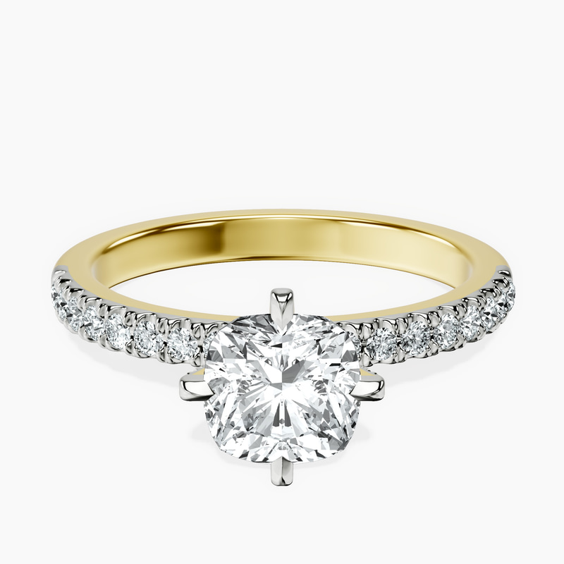 1.49 ct. cushion Sara Tapered Eternity Ring in 10kt yellow gold rtr top