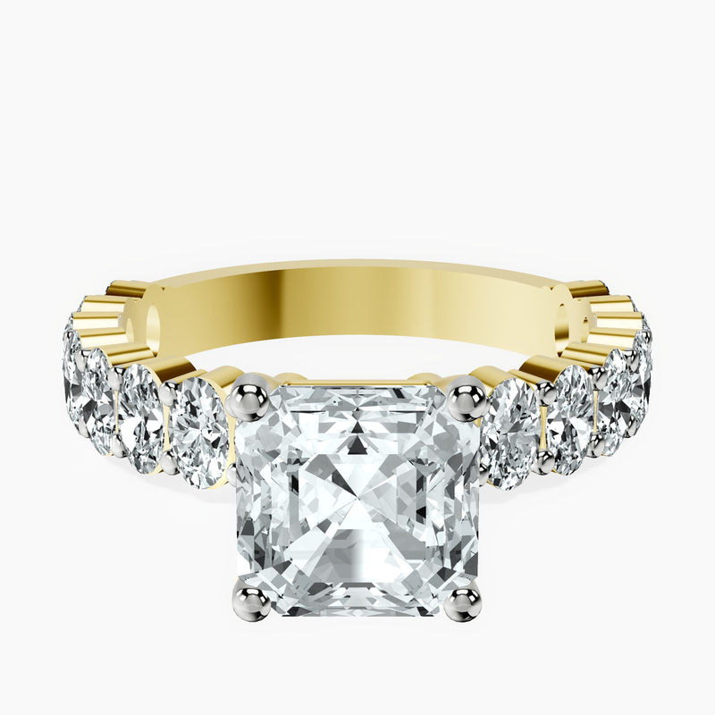 2.91 ct. asscher Lillian Side Oval Ring in 18kt yellow gold rtr top