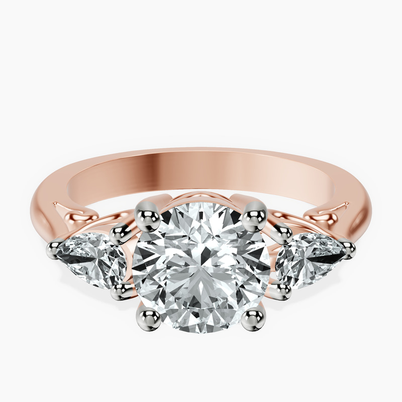 3.29 ct. round Leona Side Pear Ring in 14Ct rose gold rtr top