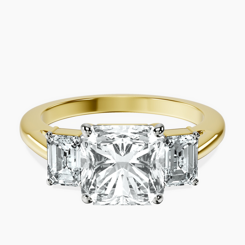 2.65 ct. radiant Denise Side Emerald Ring in 14kt yellow gold rtr top