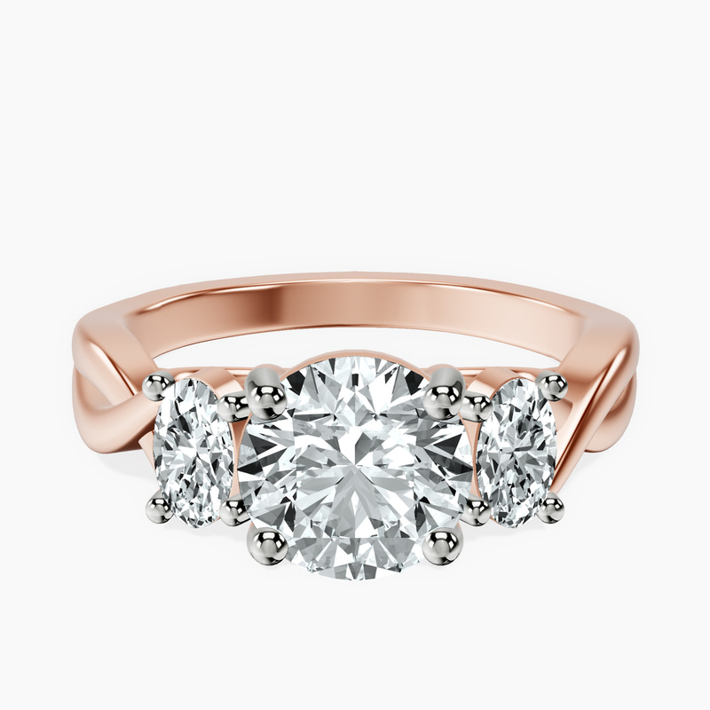 2.82 ct. round Dionne Side Oval Ring in 10kt rose gold rtr top
