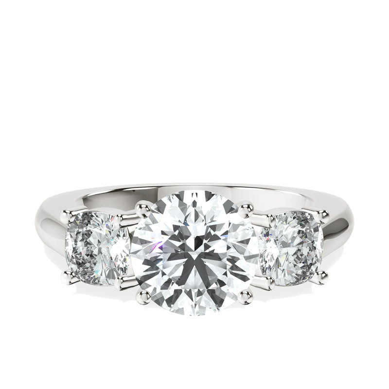 Kinsley Three Stone Side Cushion Lab Diamond Ring front view