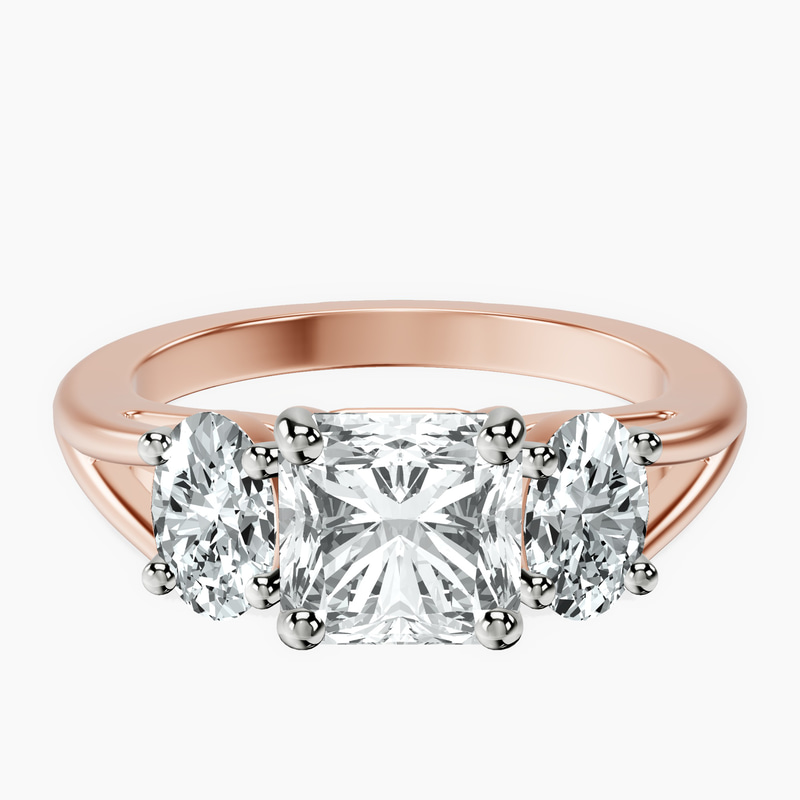 14kt Rose Gold Georgina Rodriguez Three Stone Side Oval Lab Diamond Ring front image