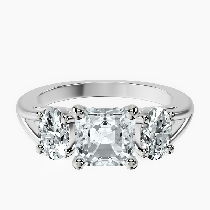 Platinum Georgina Rodriguez Three Stone Side Oval Lab Diamond Ring front image