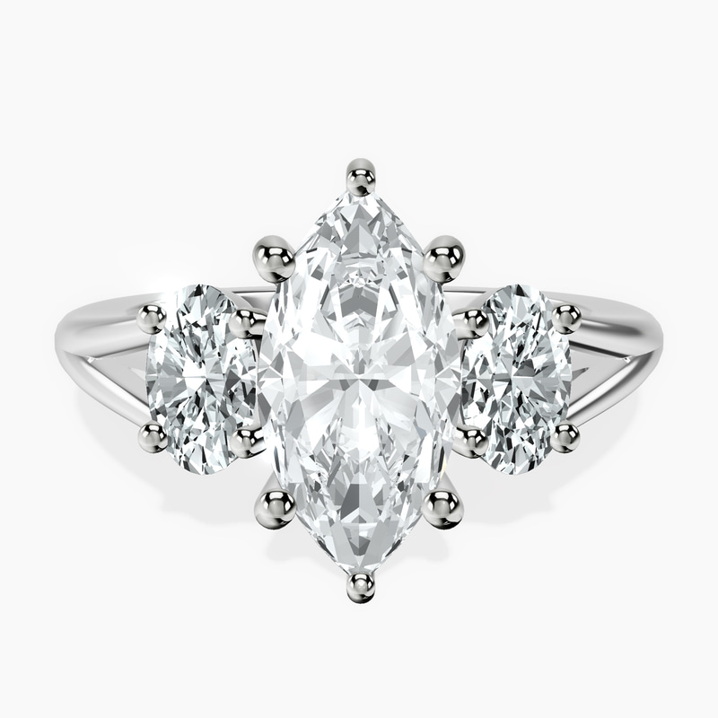 Platinum Georgina Rodriguez Three Stone Side Oval Lab Diamond Ring front image