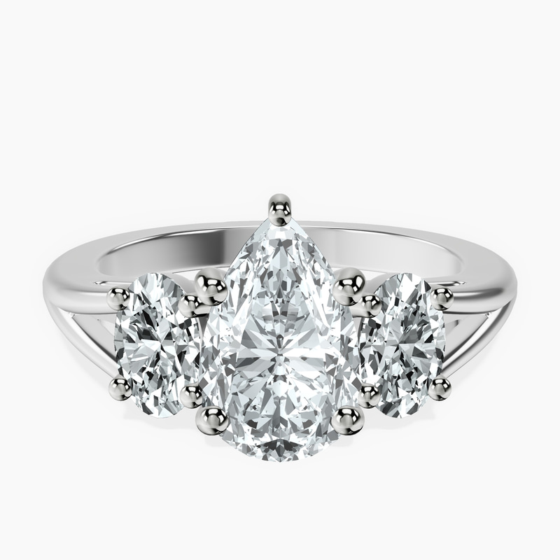 Platinum Georgina Rodriguez Three Stone Side Oval Lab Diamond Ring front image