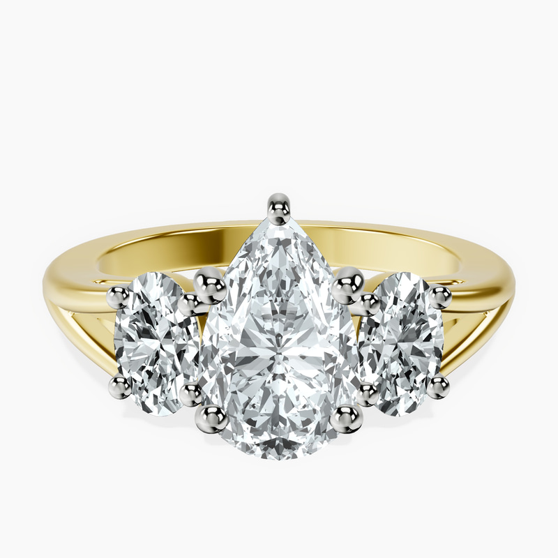 1.38 ct. pear Bethany Side Oval Ring in 10kt yellow gold rtr top