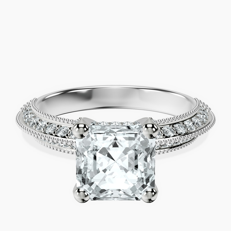 2.91 ct. asscher Dua Knife Edge Ring in platinum rtr top