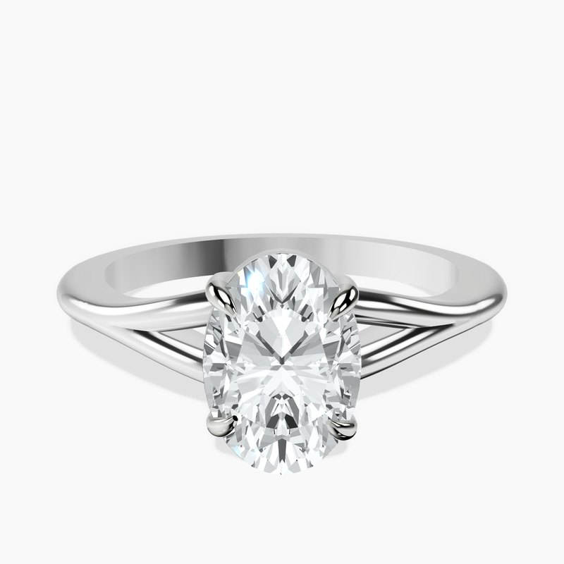 2.99 ct. oval Cynthia Split Shank Ring in platinum rtr top