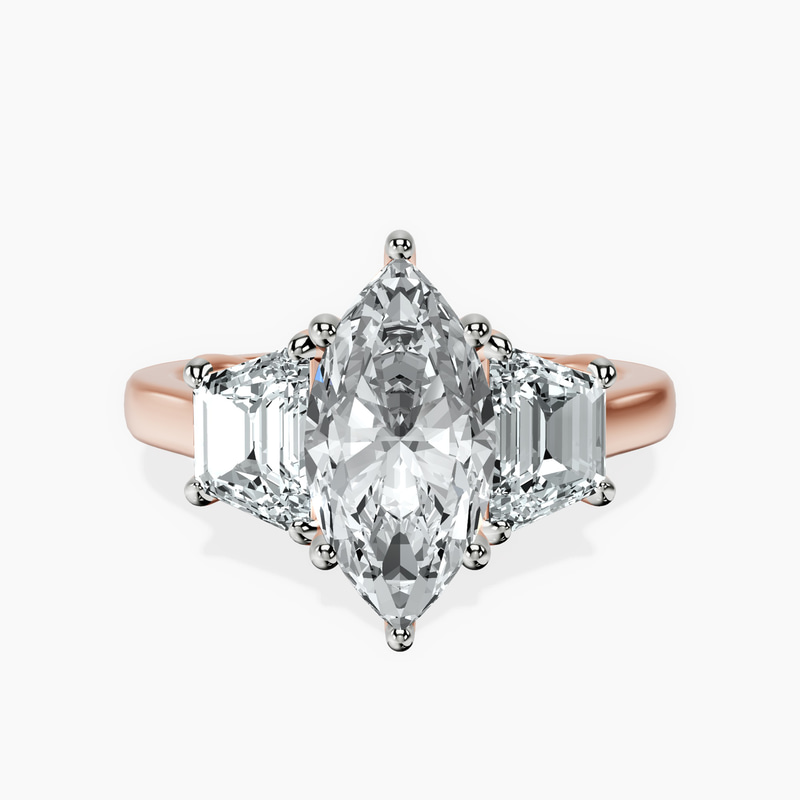 1.39 ct. marquise Dianna Side Trapezium Ring in 10kt rose gold rtr top
