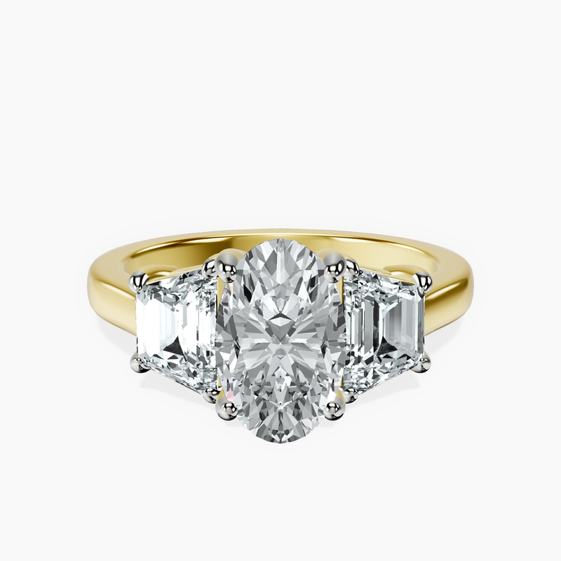2.06 ct. oval Dianna Side Trapezium Ring in 10kt yellow gold rtr top