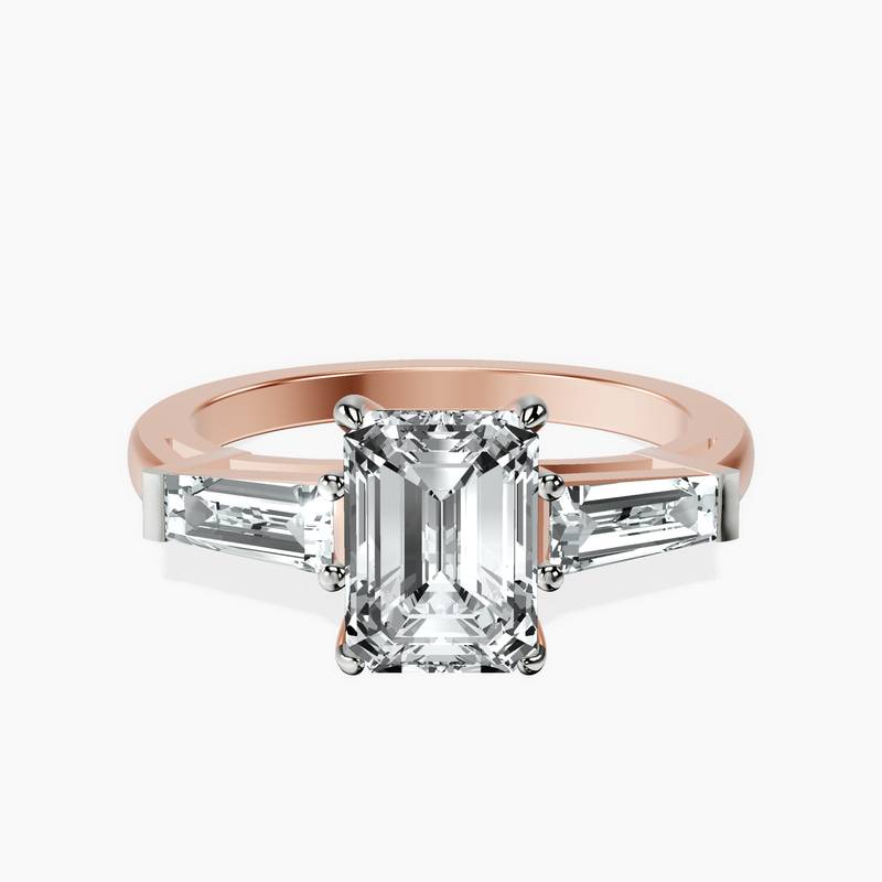 4.20 ct. emerald Madison Side Baguette Ring in 14kt rose gold rtr top