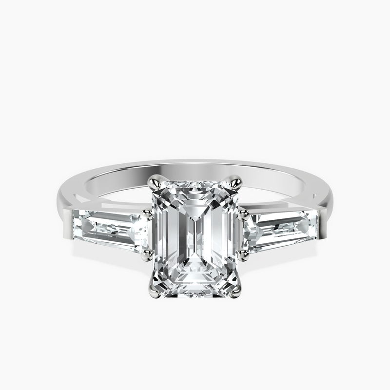 5.10 ct. emerald Madison Side Baguette Ring in 14Ct white gold rtr top