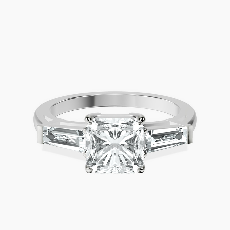 5.57 ct. radiant Madison Side Baguette Ring in 10kt white gold rtr top