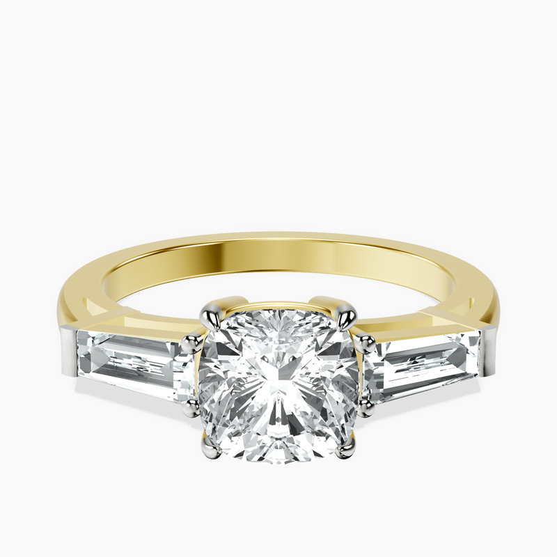 18kt Yellow Gold Jennifer Lopez Three Stone Side Baguette Lab Diamond Ring front image
