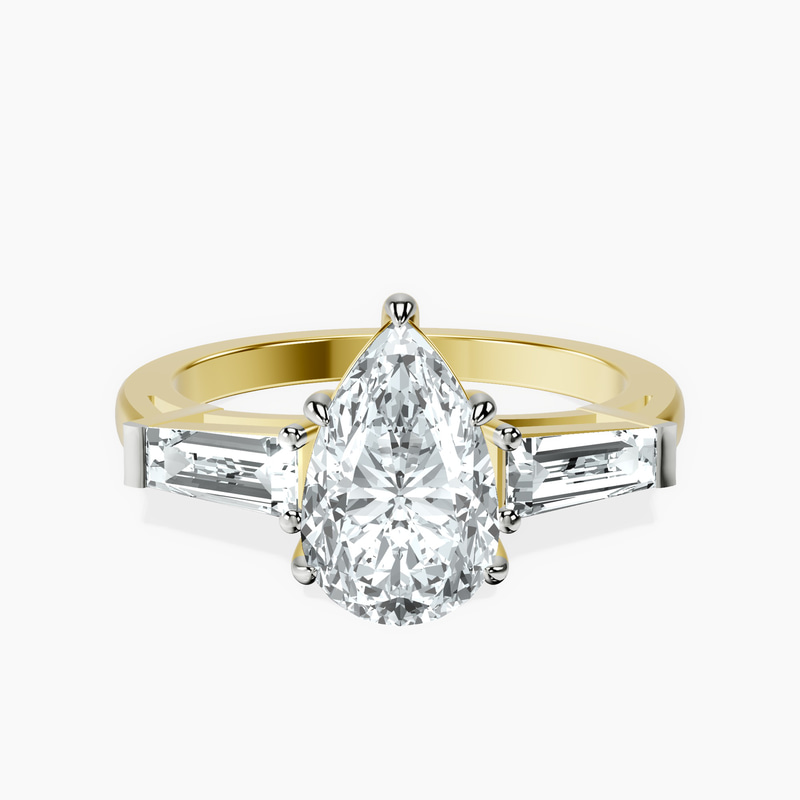 1.35 ct. pear Madison Side Baguette Ring in 14Ct yellow gold rtr top