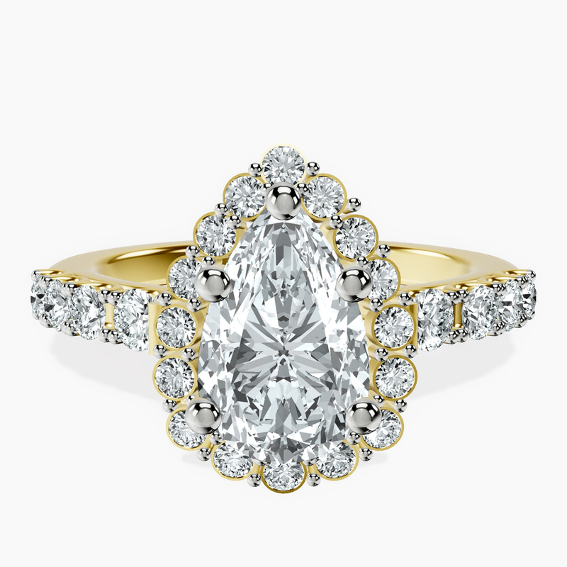 2.59 ct. pear Vionna Round Halo Ring in 18kt yellow gold rtr top