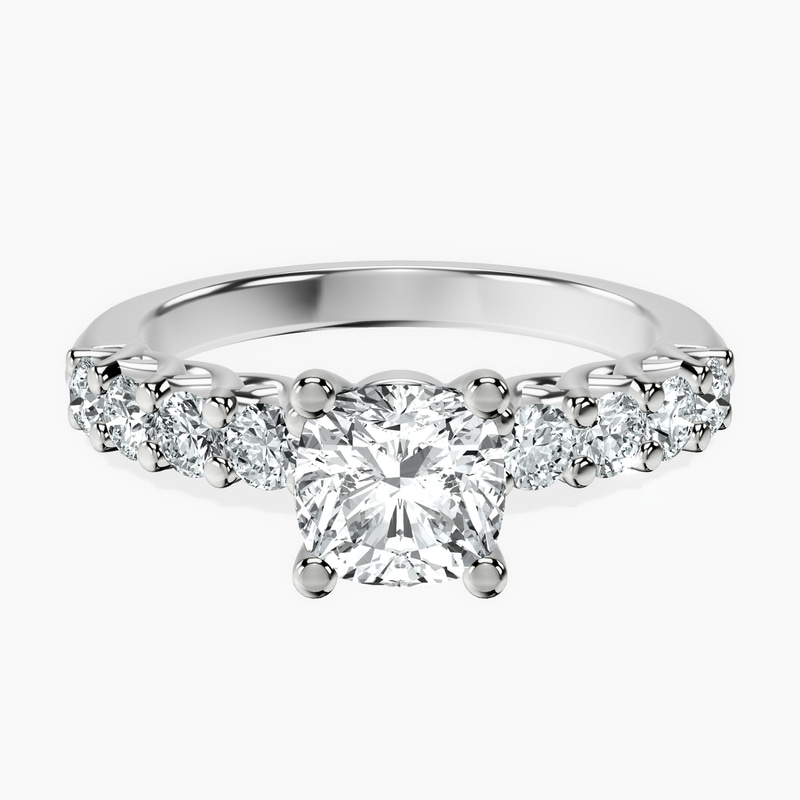 1.49 ct. cushion Cassidy Entwined Prongs Ring in 14kt white gold rtr top