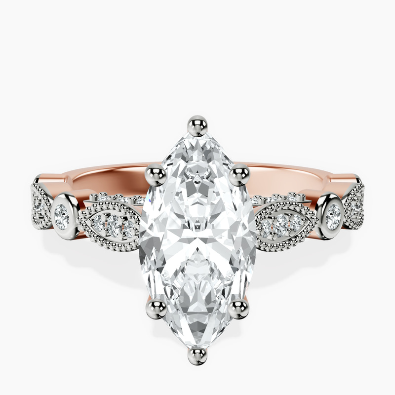 1.43 ct. marquise Larisa Side Stone lab diamond Ring in 18kt rose gold rtr top