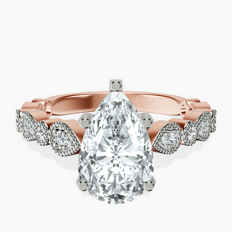 2.81 ct. pear Filippa Milgrain Ring in 10kt rose gold rtr top