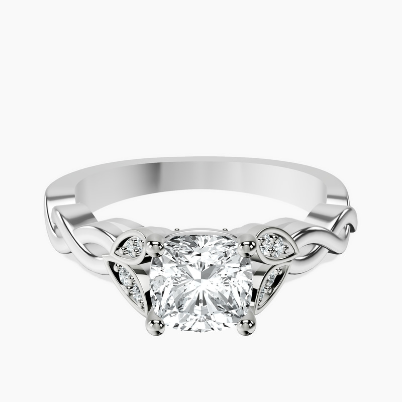 1.02 ct. cushion Letitia Side Stone Ring in 14kt white gold rtr top