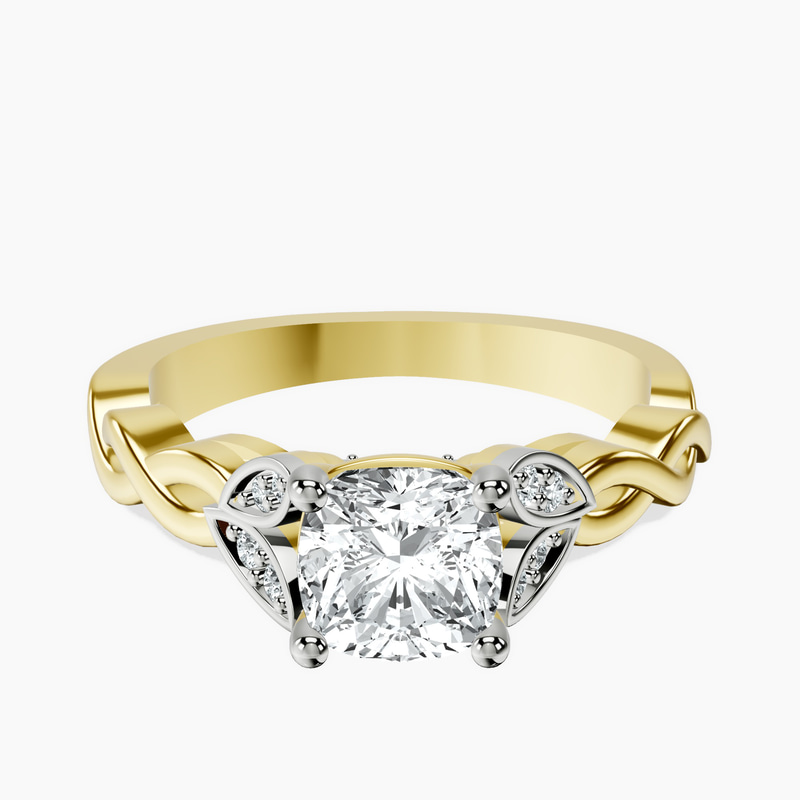 1.49 ct. cushion Letitia Side Stone Ring in 18kt yellow gold rtr top