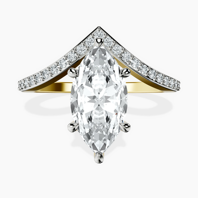 2.92 ct. marquise Zelda Chevron Ring in 10kt yellow gold rtr top