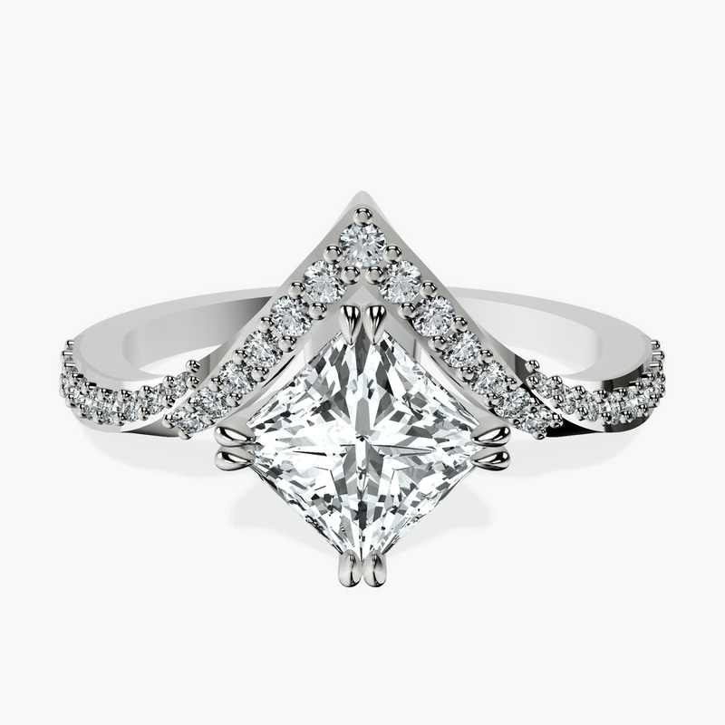 2.80 ct. princess Athena Chevron Twist Ring in 18kt white gold rtr top