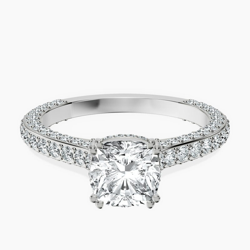 1.49 ct. cushion Eternia lab diamond ring in platinum rtr top