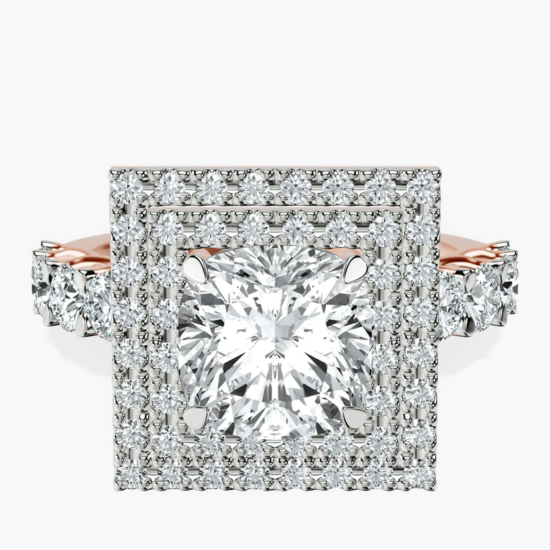 14kt Rose Gold Crowned Cresta Double Halo Lab Diamond Ring front image